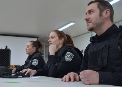 Security guards in training classroom